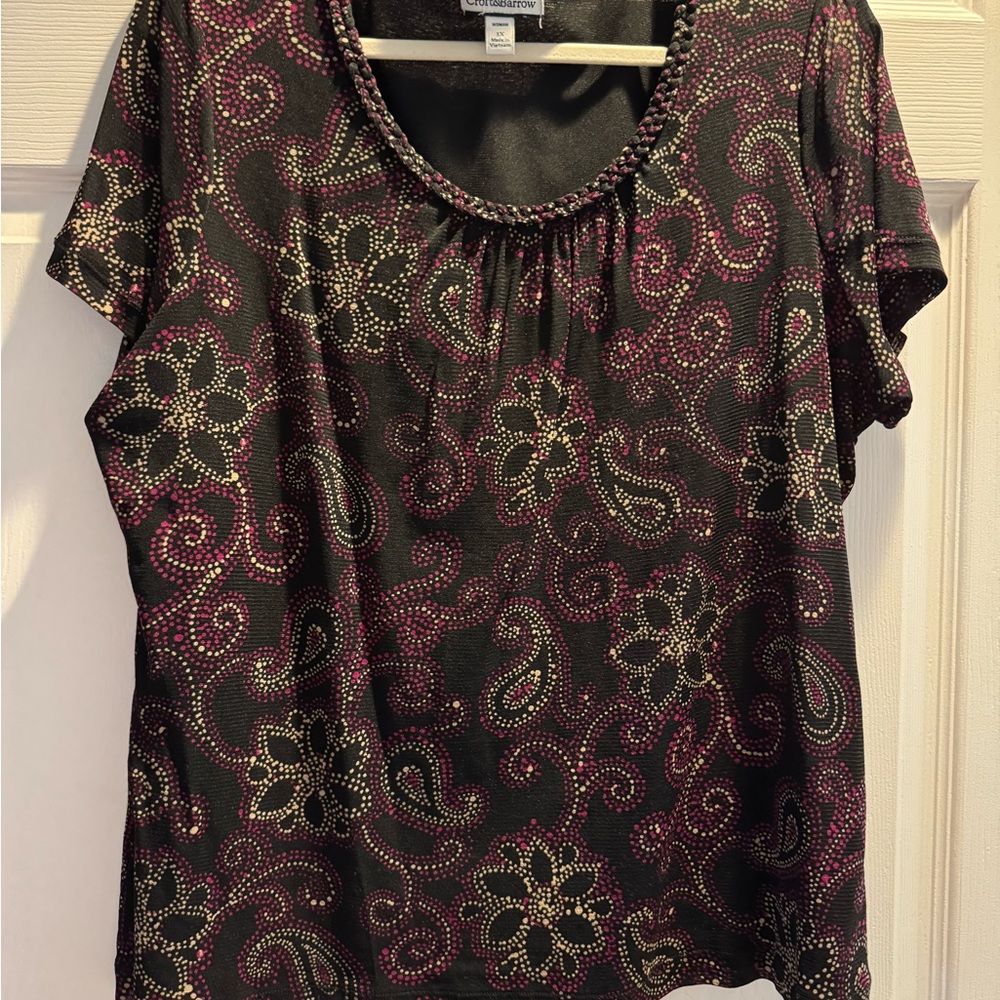 Croft & Barrow Black Blouse with Elegant Floral Design